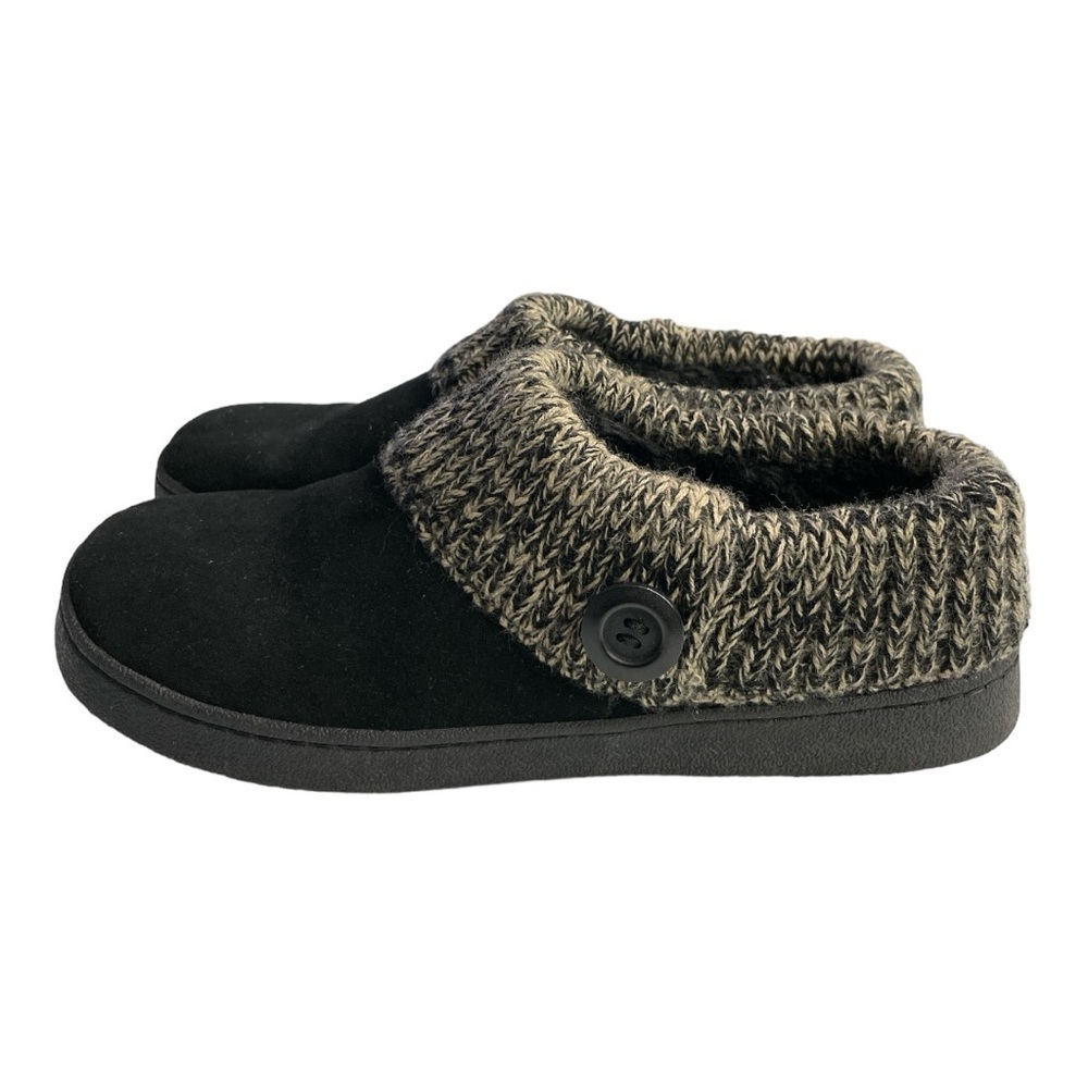 Clarks Black Leather Winter Shoes Women's 9M Knit Collar Slip On Round Toe